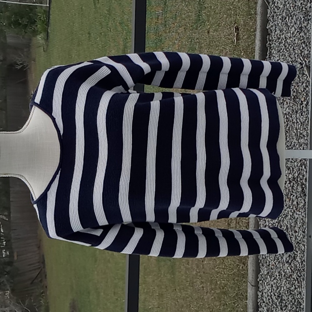 GAP Women's Wide Stripe Navy/White Boat Neck Long Sleeve Pullover Sweater Size S